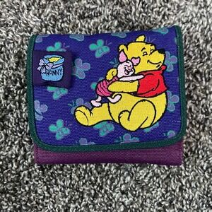 Vintage Disney Winnie the Pooh Piglet Trifold Wallet Purple Canvas Butterfly